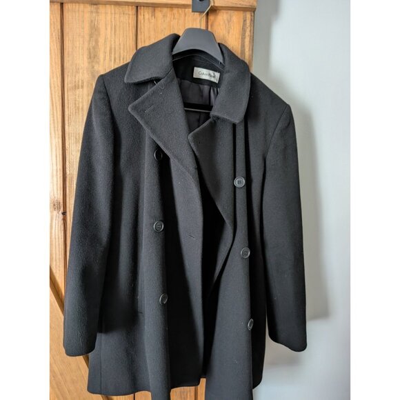 Vintage Navy Calvin Klein Women's 100% Merino Wool Pea Coat Size 14P - Picture 2 of 8